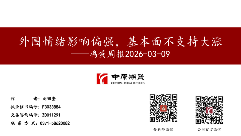 鸡蛋周报2026-03-09：外围情绪影响偏强，基本面不支持大涨