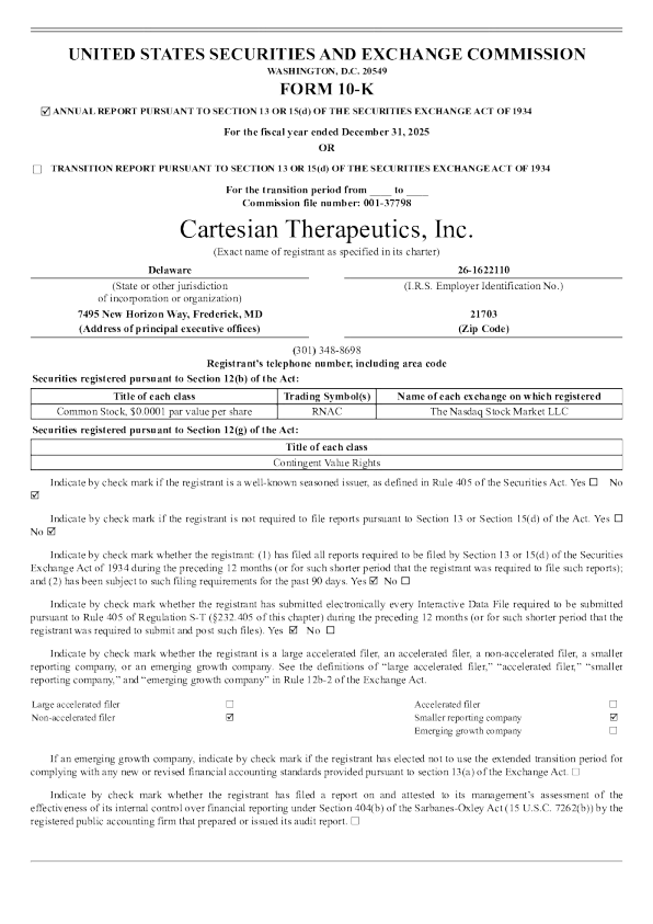 Cartesian Therapeutics Inc 2025年度报告