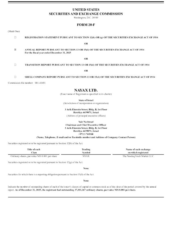 Nayax Ltd 2026年年度报告和过渡报告