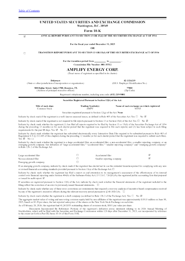 Amplify Energy Corp 2025年度报告