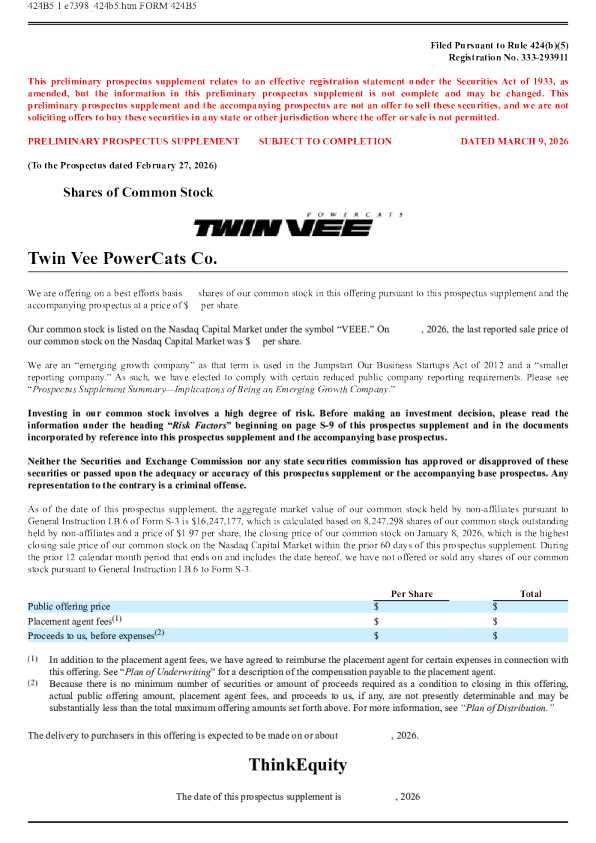 Twin Vee PowerCats Co美股招股说明书(2026-03-09版)