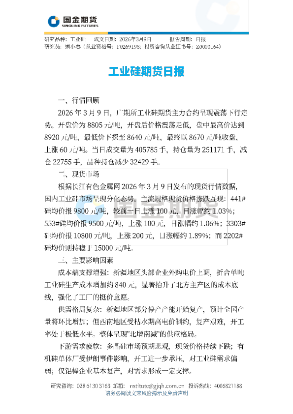 工业硅期货日报