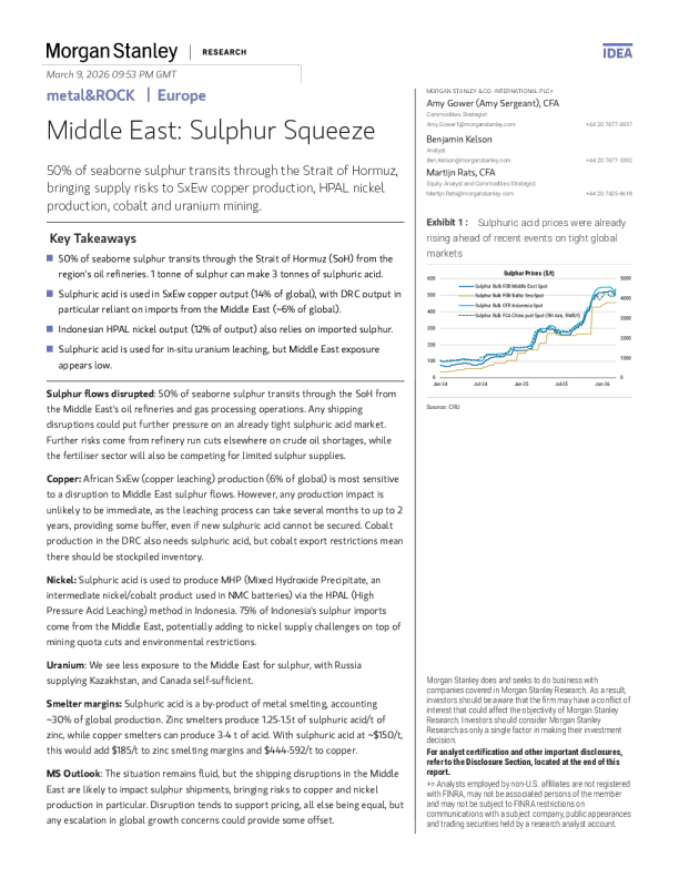 中东：硫磺供应紧张