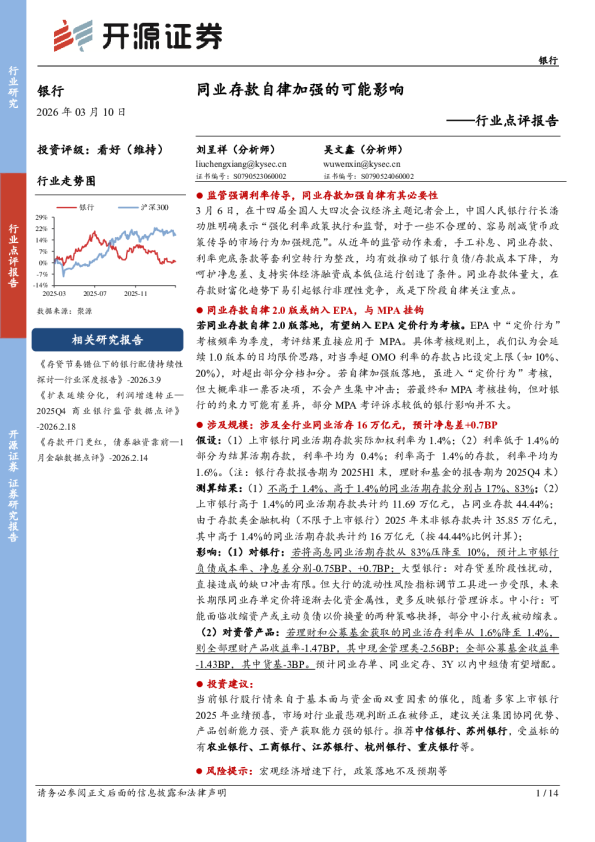 银行行业点评报告:同业存款自律加强的可能影响