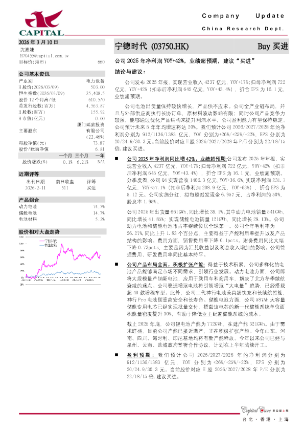 公司2025年净利润YOY+42%,业绩超预期,建议“买进”