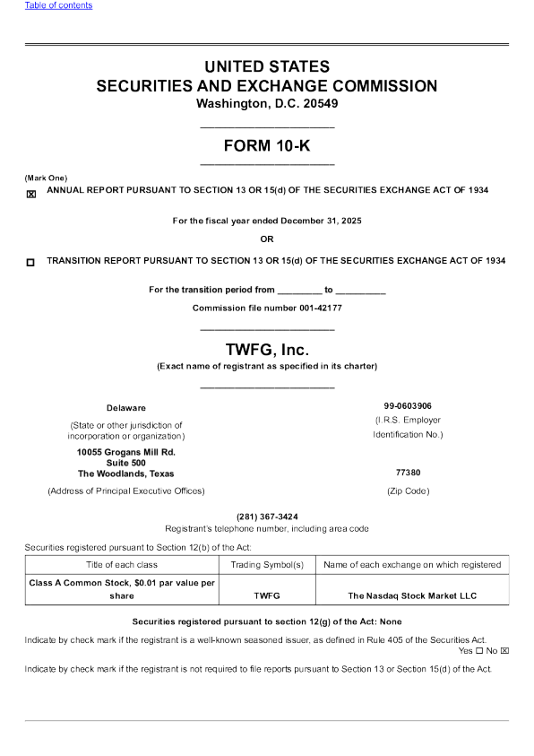TWFG Inc-A 2025年度报告