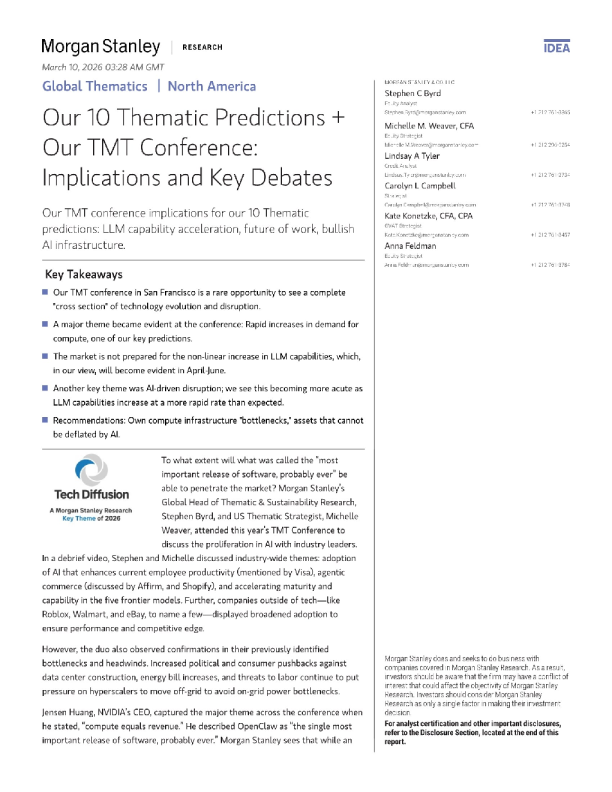 我们的十大主题预测+我们的TMT大会：启示与关键争论