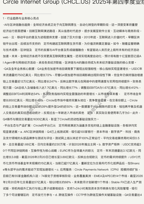 Circle Internet Group (CRCL.US) 2025年第四季度业绩电话会