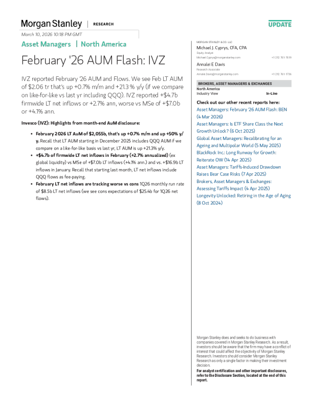 2026年2月资产管理规模快报：IVZ