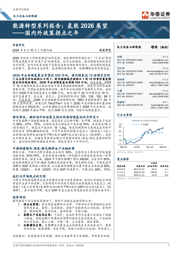 国内外政策拐点之年：能源转型系列报告：氢能2026展望