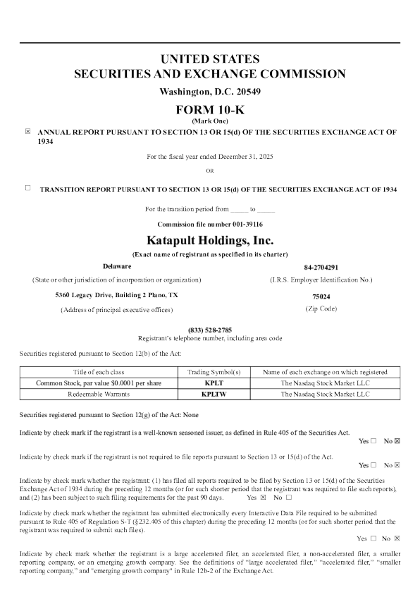Katapult Holdings Inc 2025年度报告