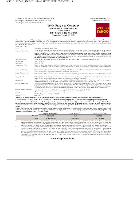 富国银行美股招股说明书(2026-03-11版)
