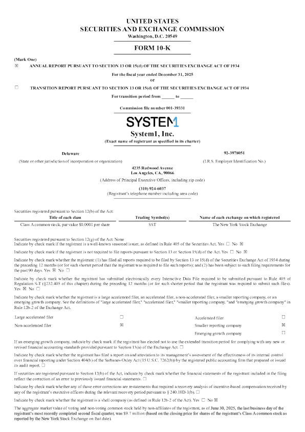 System1 Inc-A 2025年度报告
