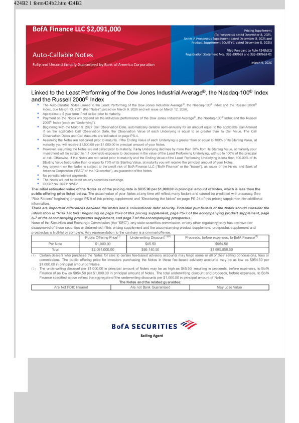 美国银行美股招股说明书(2026-03-11版)