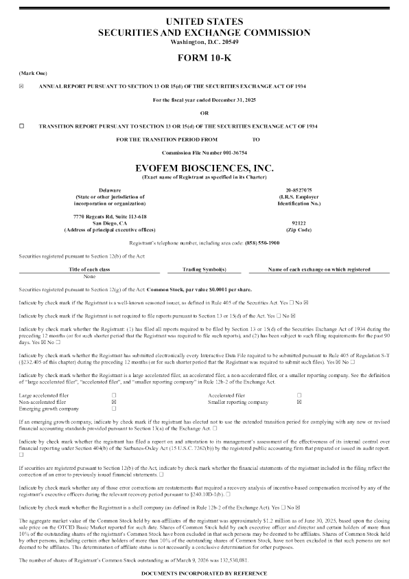 Evofem Biosciences Inc 2025年度报告