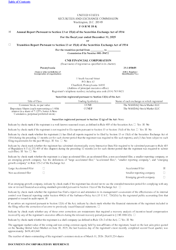 CNB金融 2025年度报告