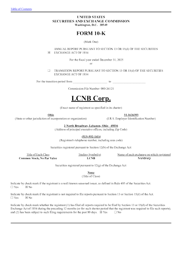 LCNB Corp 2025年度报告