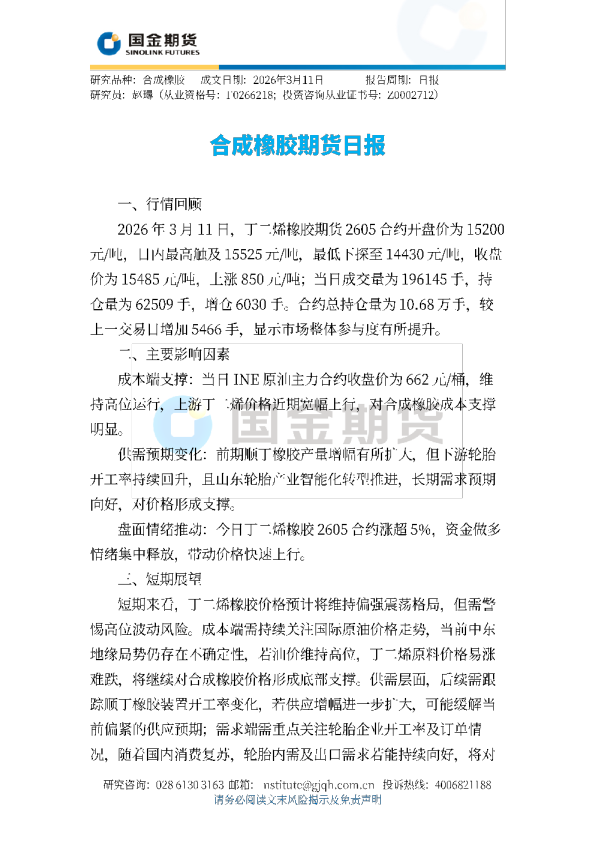 合成橡胶期货日报