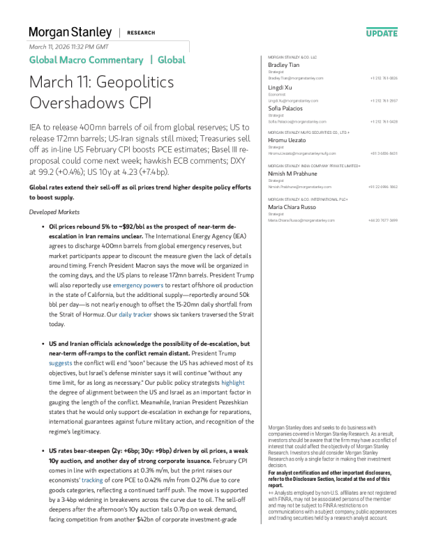 全球宏观评论 | 全球 3月11日：地缘政治盖过CPI