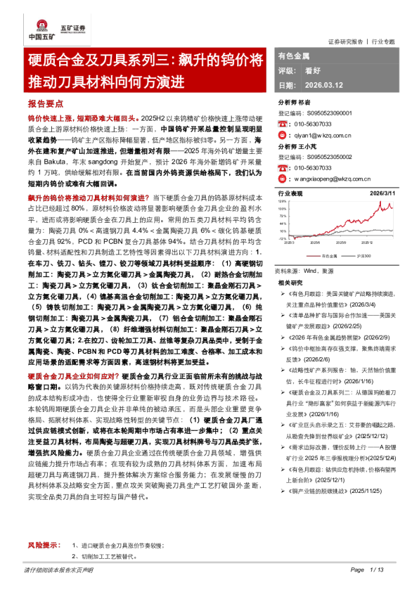 硬质合金及刀具系列三：飙升的钨价将推动刀具材料向何方演进