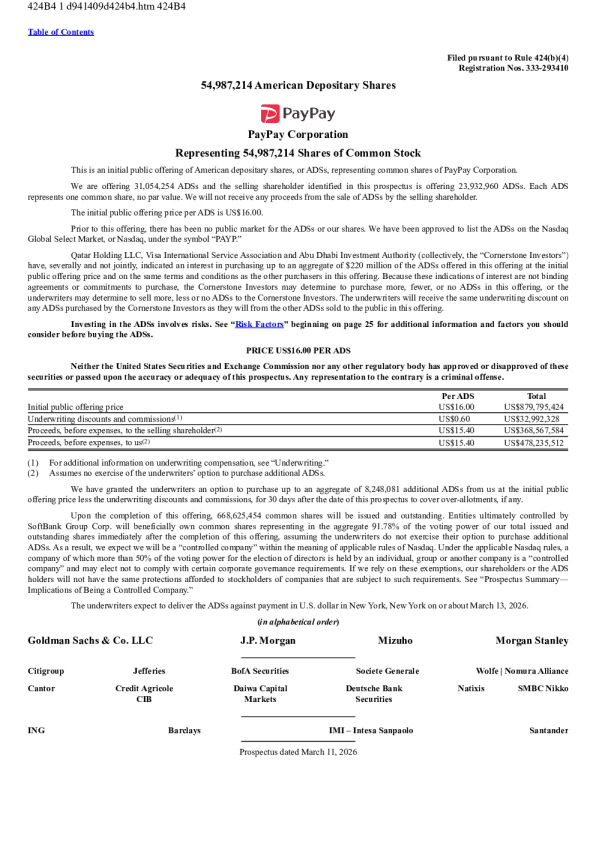 PayPay Corp ADR美股招股说明书(2026-03-12版)