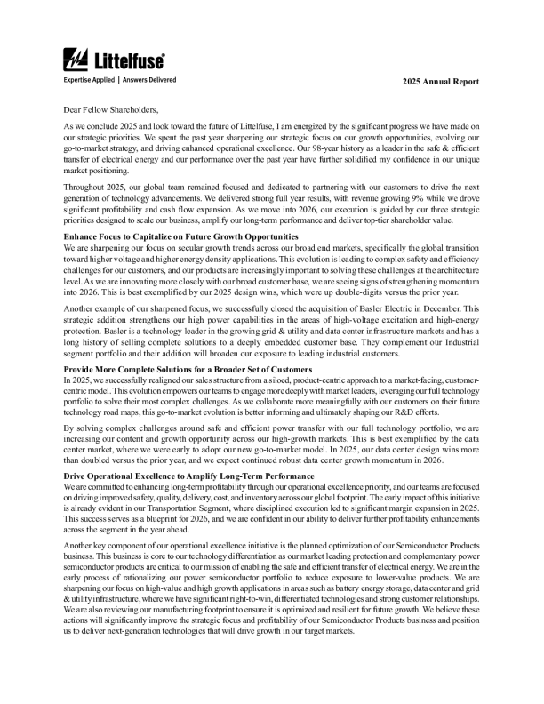 美国力特保险丝 2025年度报告