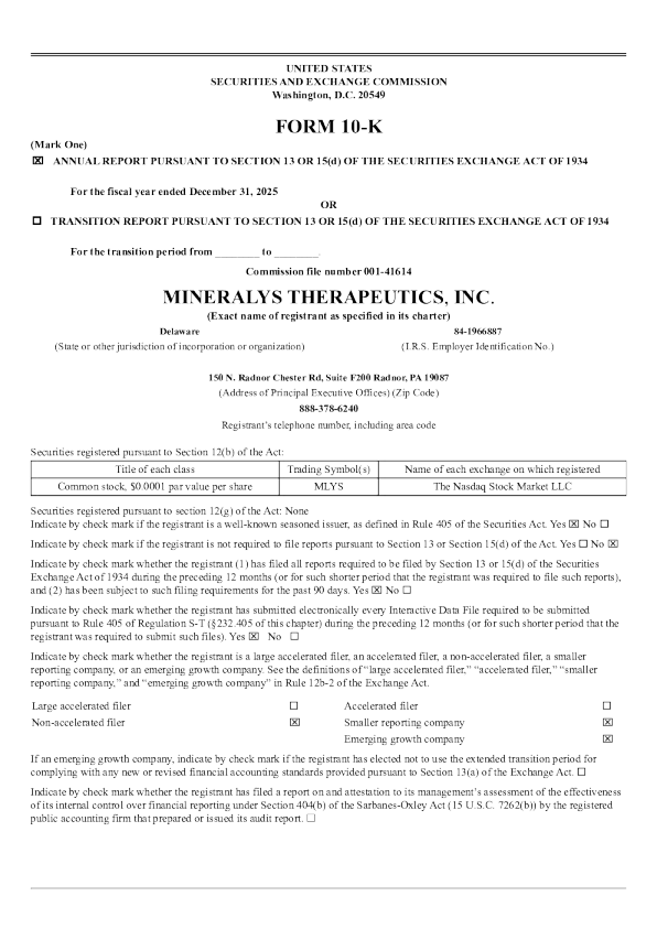 Mineralys Therapeutics Inc 2025年度报告