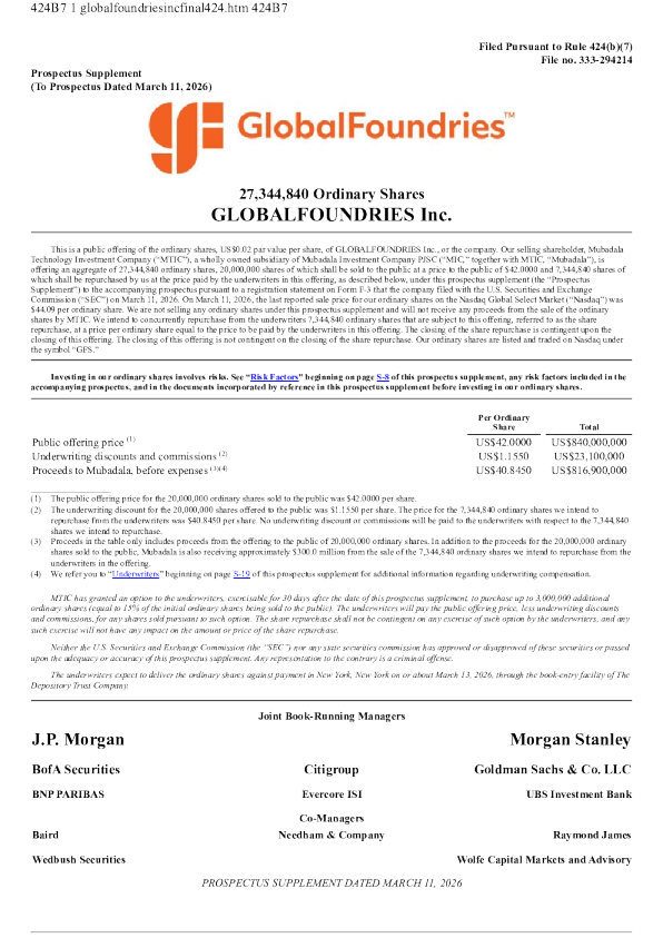 GLOBALFOUNDRIES Inc美股招股说明书(2026-03-12版)