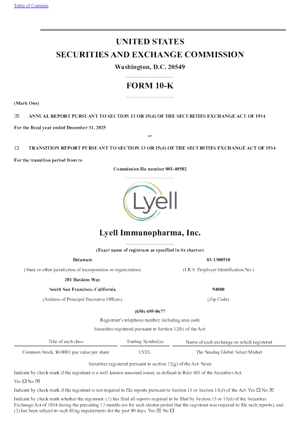Lyell Immunopharma Inc 2025年度报告