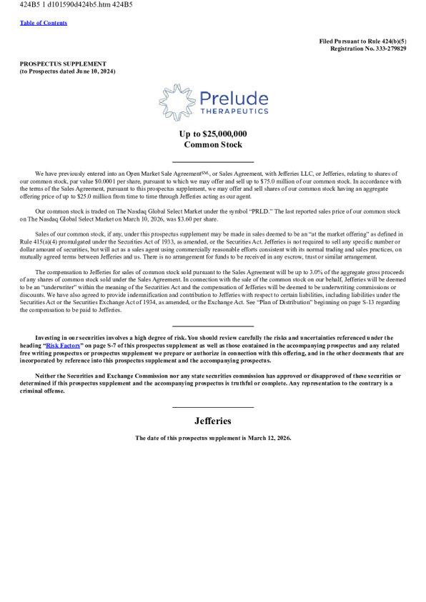 Prelude Therapeutics Inc美国招股说明书(2026年3月12日版)