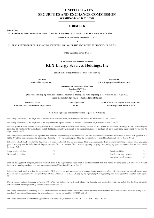 KLX Energy Services Holdings Inc 2025年度报告
