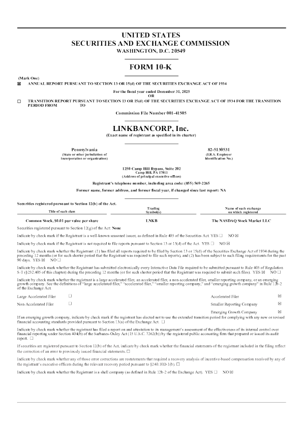 LINKBANCORP Inc 2025年度报告