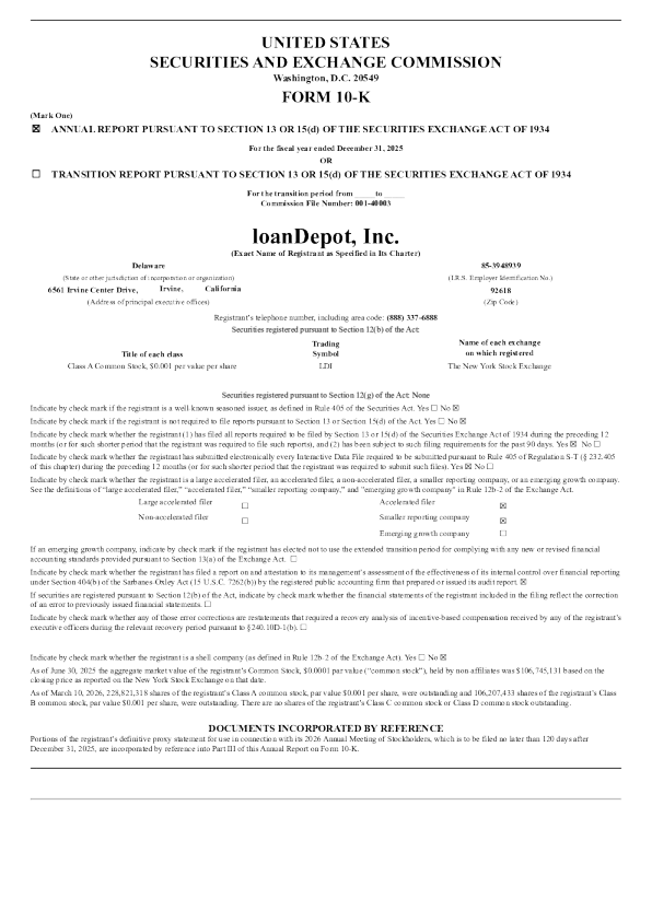 loanDepot Inc-A 2025年度报告