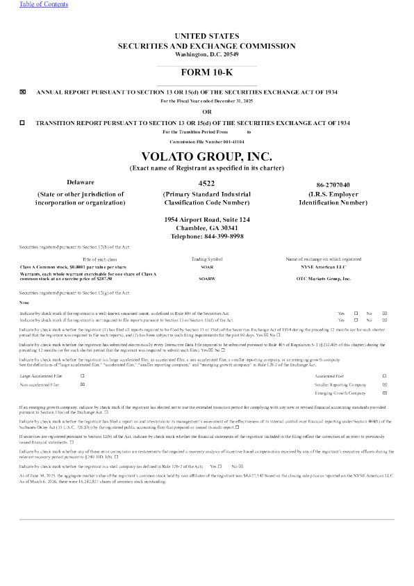 Volato Group Inc-A 2025年度报告