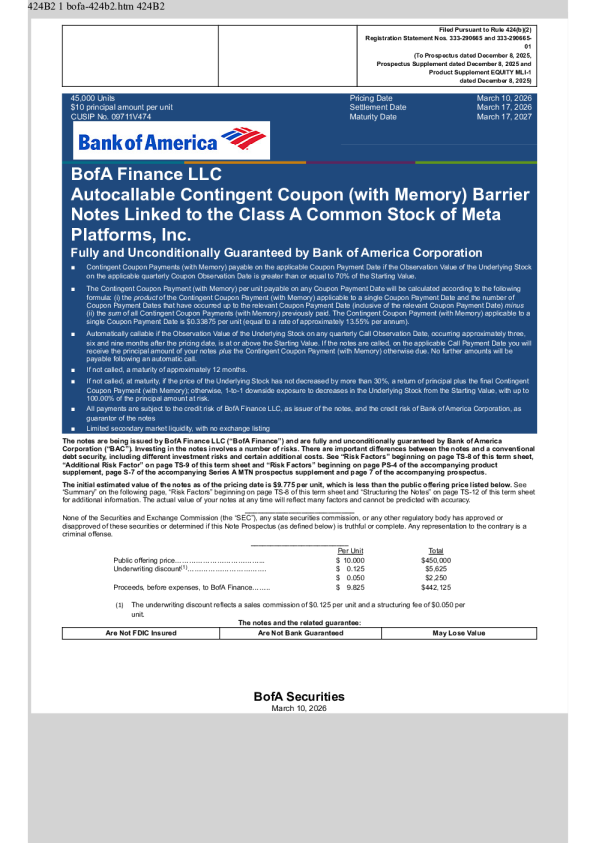 美国银行美股招股说明书(2026-03-12版)