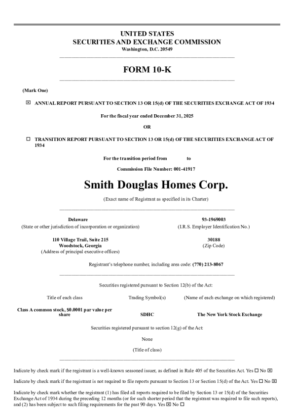 Smith Douglas Homes Corp-A 2025年度报告