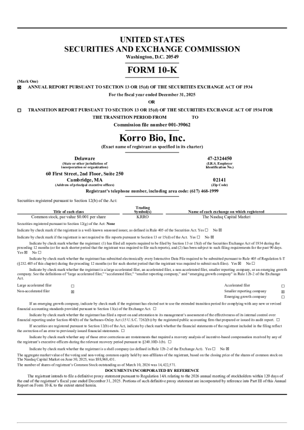 Korro Bio Inc 2025年度报告