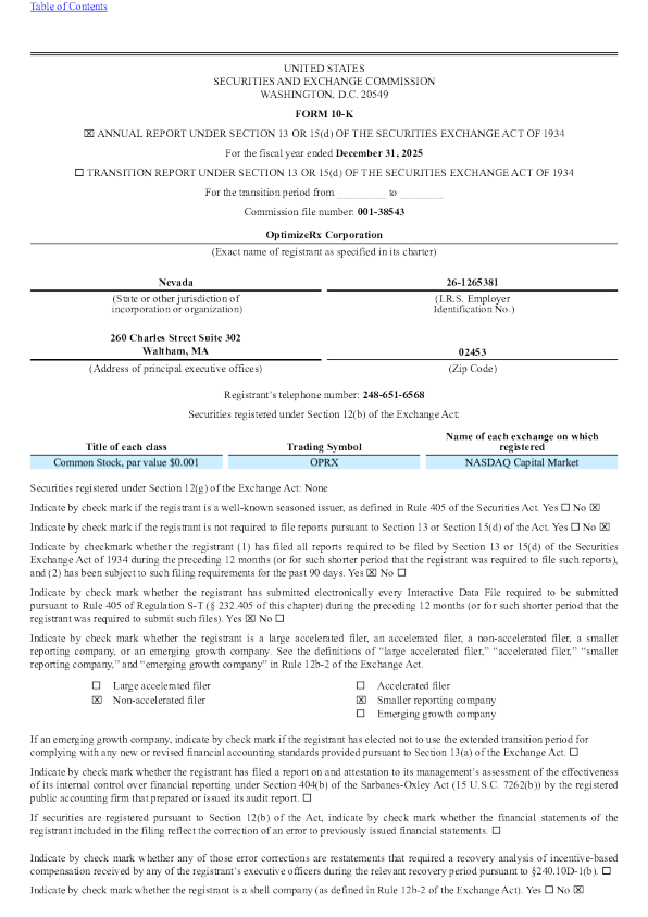 OptimizeRx Corp 2025年度报告