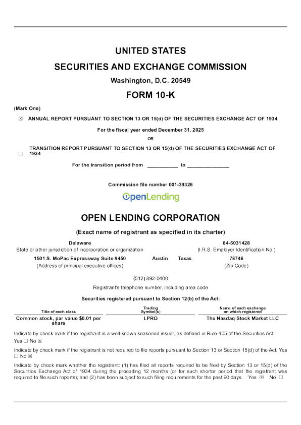 Open Lending Corp-A 2025年度报告