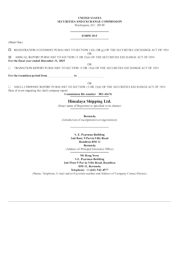 Himalaya Shipping Ltd 2026年年度报告和过渡报告