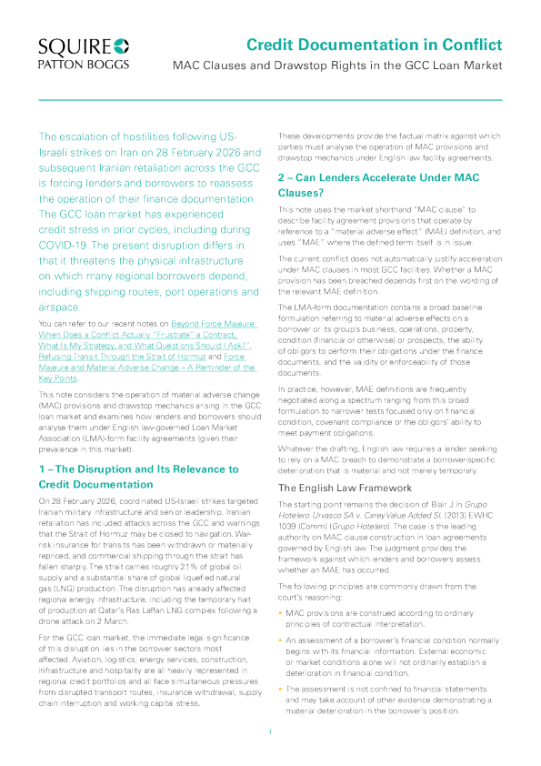 Credit documents in conflict - MAC clauses and drawdown rights in the GCC loan market