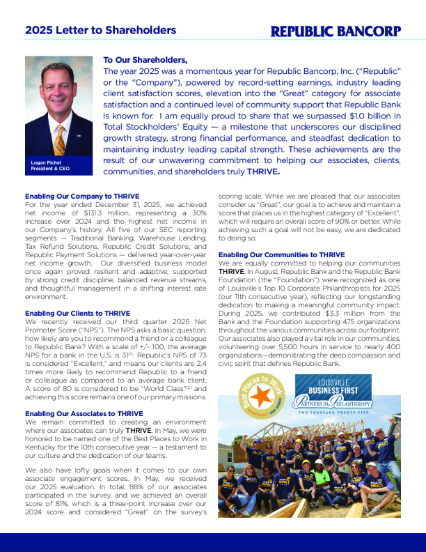 Republic Bancorp Inc-A 2025年度报告