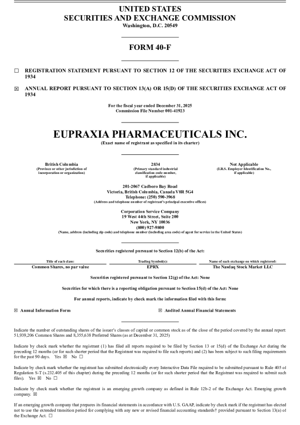 Eupraxia Pharmaceuticals Inc 2025年年度报告