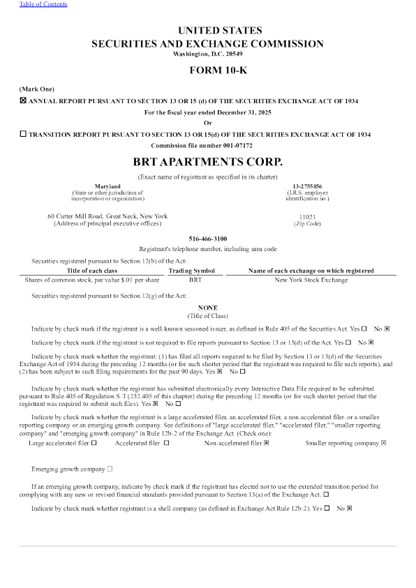 BRT房地产信托 2025年度报告