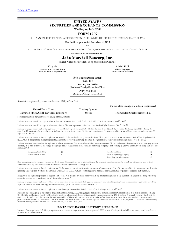 John Marshall Bancorp Inc 2025年度报告