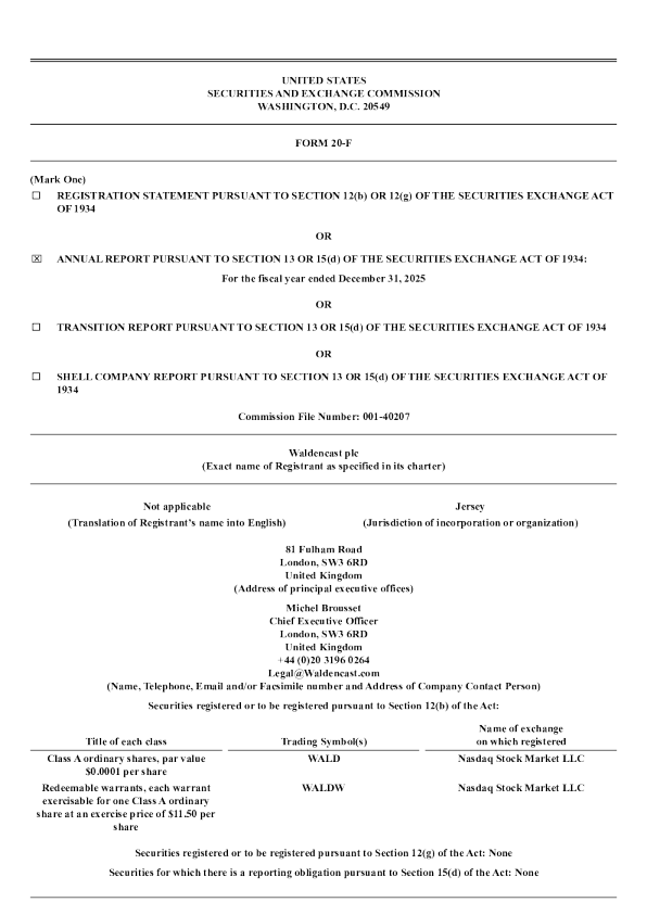 Waldencast plc-A 2026年年度报告和过渡报告