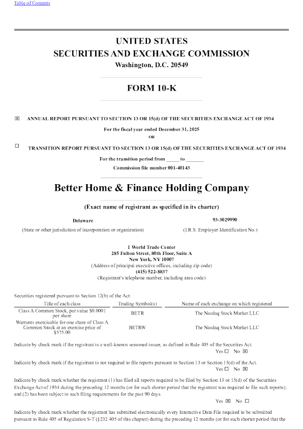 Better Home & Finance Holding Co-A 2025年度报告