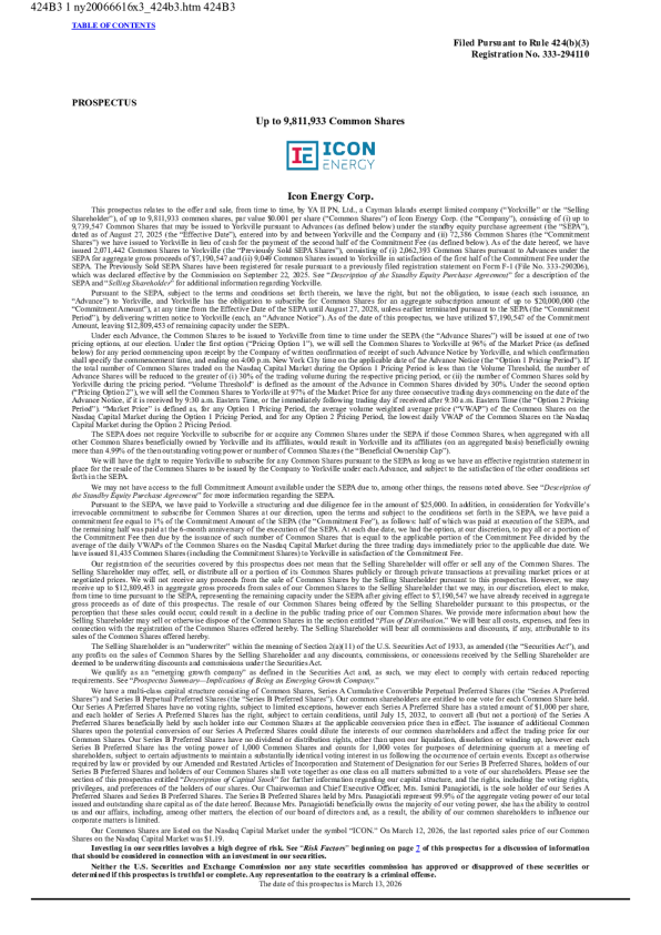 Icon Energy Corp 美股招股说明书（2026年3月13日版）