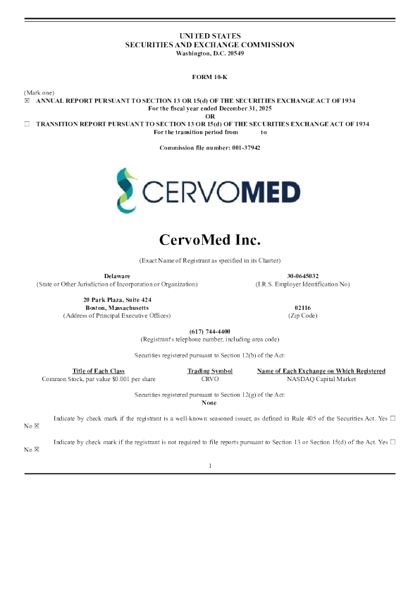 CervoMed Inc 2025年度报告