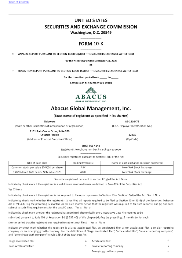 Abacus Global Management Inc-A 2025年度报告